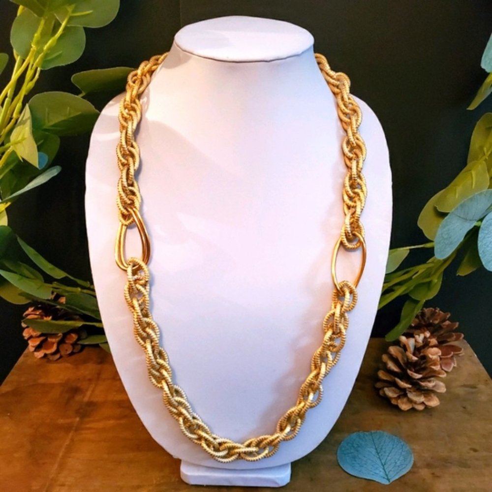 chain link stamped gold and silver necklace